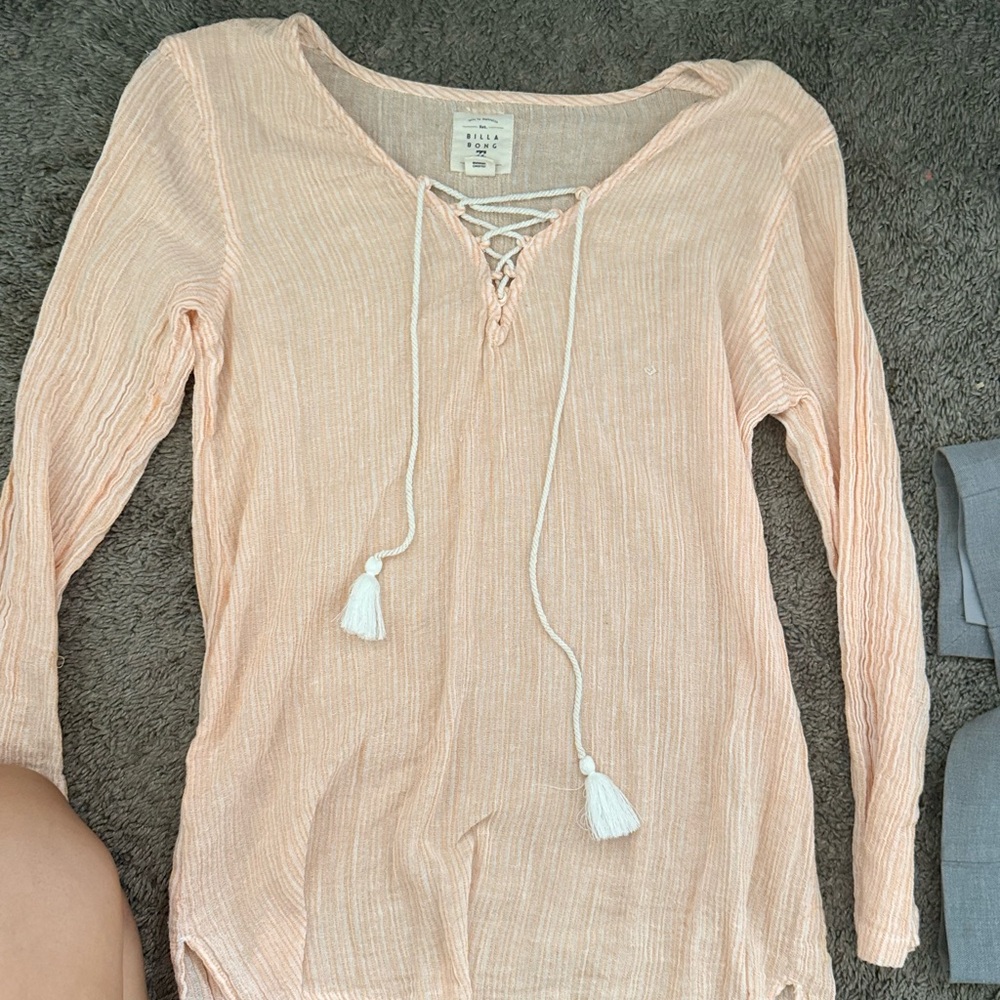 Hollister Light Peach Lace-Up Blouse
